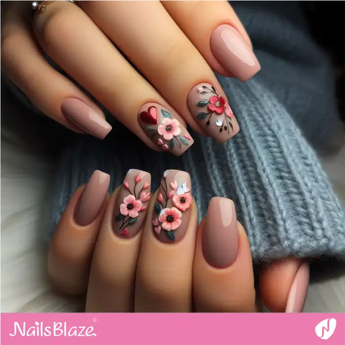 Flower and Heart Nails Art for Valentine's Day | Valentine Nails - NB2106